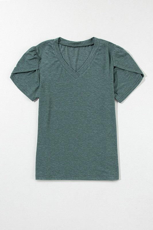 Women Fashion Petal Sleeve V Neck T Shirt - Faylinn & Co