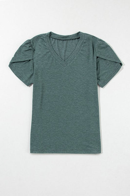 Women Fashion Petal Sleeve V Neck T Shirt - Faylinn & Co
