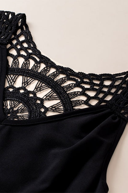 Black Bohemian Crochet Patchwork Sleeveless Tunic - Faylinn & Co