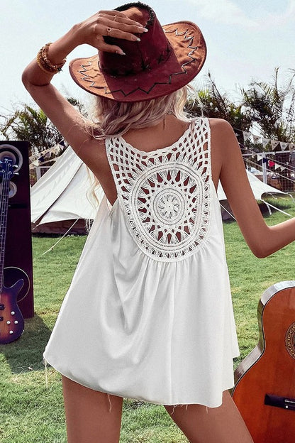 Black Bohemian Crochet Patchwork Sleeveless Tunic - Faylinn & Co