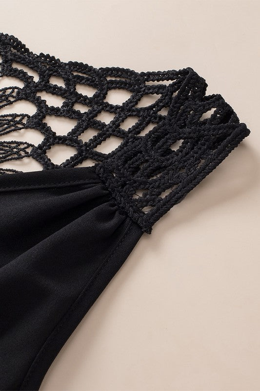 Black Bohemian Crochet Patchwork Sleeveless Tunic - Faylinn & Co