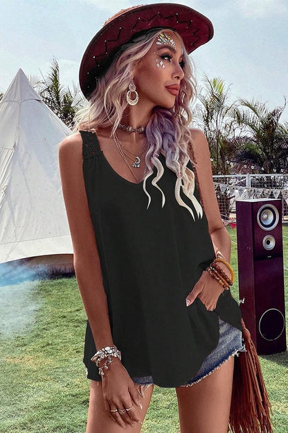 Black Bohemian Crochet Patchwork Sleeveless Tunic - Faylinn & Co
