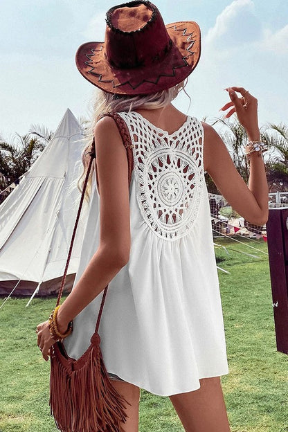 Black Bohemian Crochet Patchwork Sleeveless Tunic - Faylinn & Co