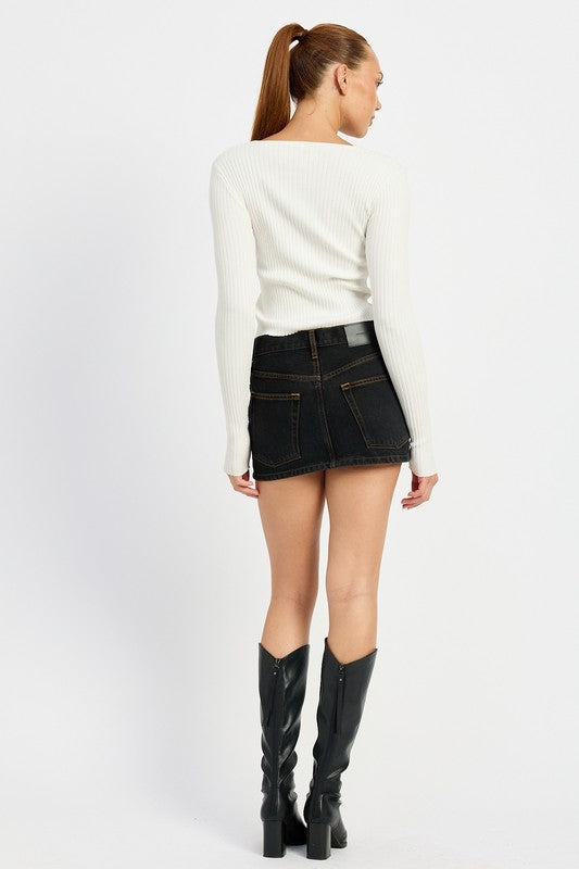 LONG SLEEVE RIBBED TOP WITH BOW DETAIL - Faylinn & Co