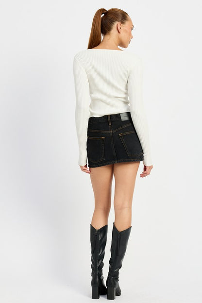 LONG SLEEVE RIBBED TOP WITH BOW DETAIL - Faylinn & Co