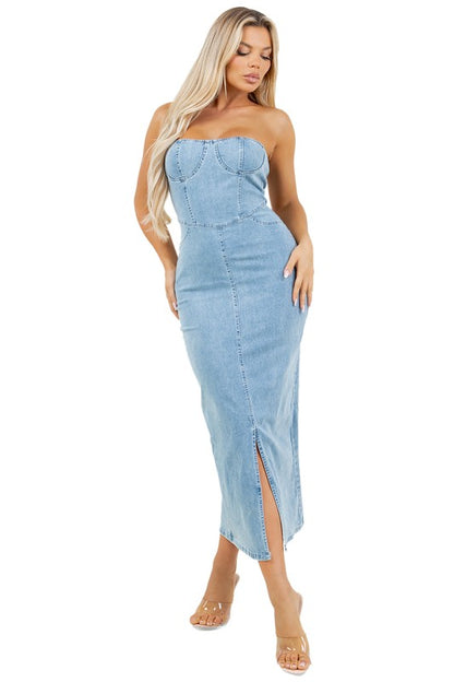 WOMEN FASHION LONG MAXI DENIM DRESS - Faylinn & Co