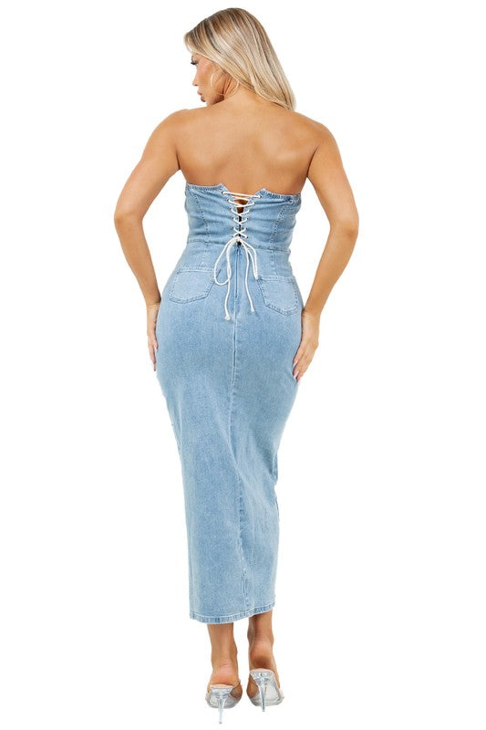 WOMEN FASHION LONG MAXI DENIM DRESS - Faylinn & Co