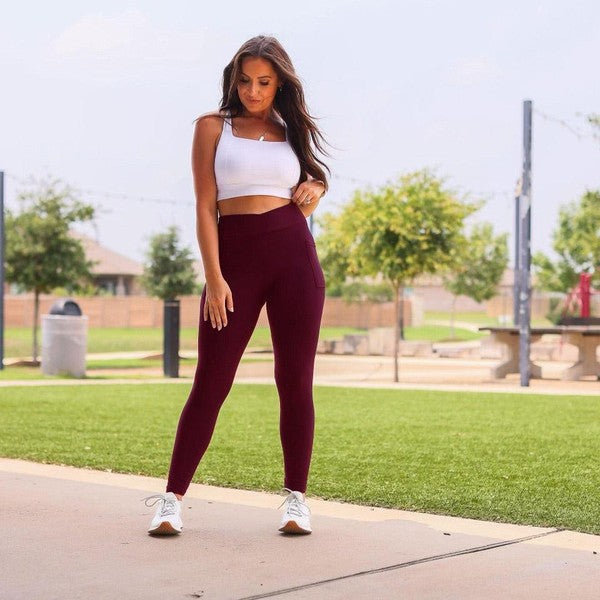 The Molly Maroon Crossover Full Length Leggings - Faylinn & Co