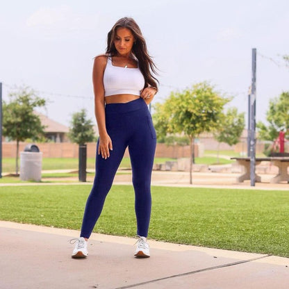 The Nadia Navy Crossover Full Length Leggings - Faylinn & Co