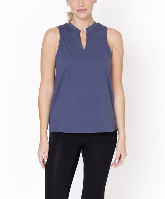 V -Cut Edge Sleeveless Cotton Jersey Top - Faylinn & Co