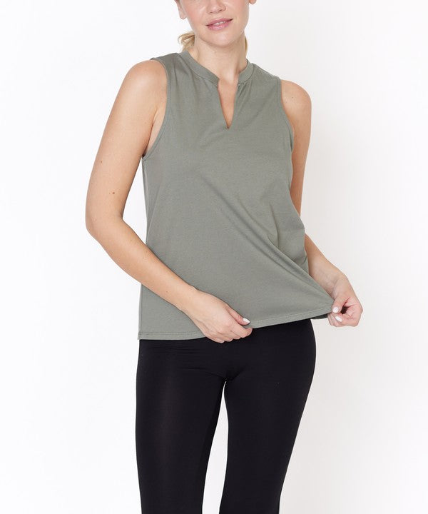 V -Cut Edge Sleeveless Cotton Jersey Top - Faylinn & Co