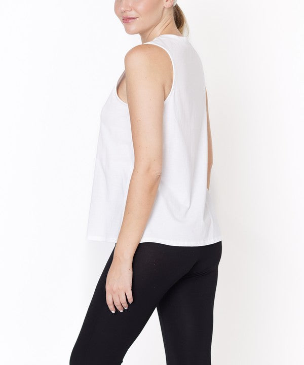 V -Cut Edge Sleeveless Cotton Jersey Top - Faylinn & Co