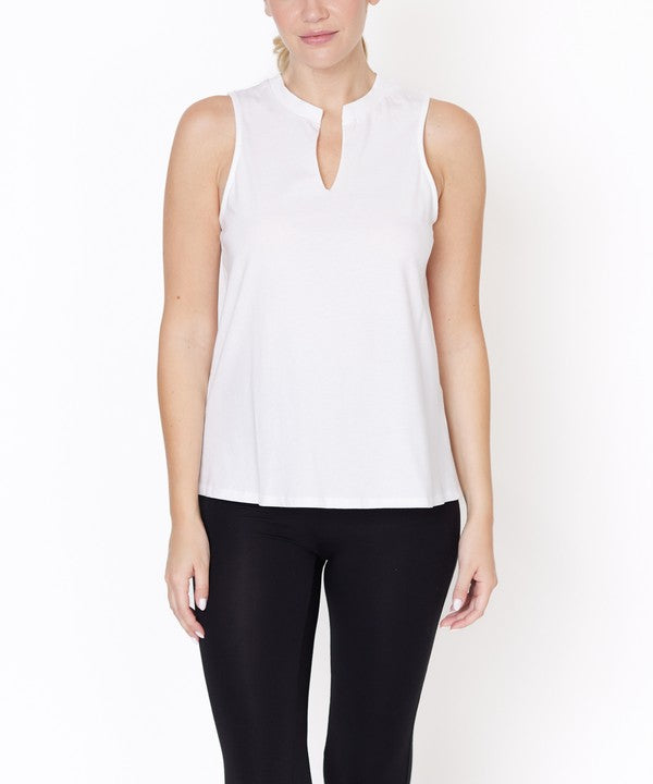 V -Cut Edge Sleeveless Cotton Jersey Top - Faylinn & Co