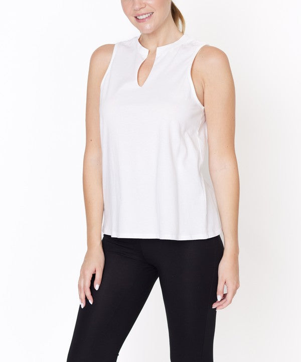 V -Cut Edge Sleeveless Cotton Jersey Top - Faylinn & Co