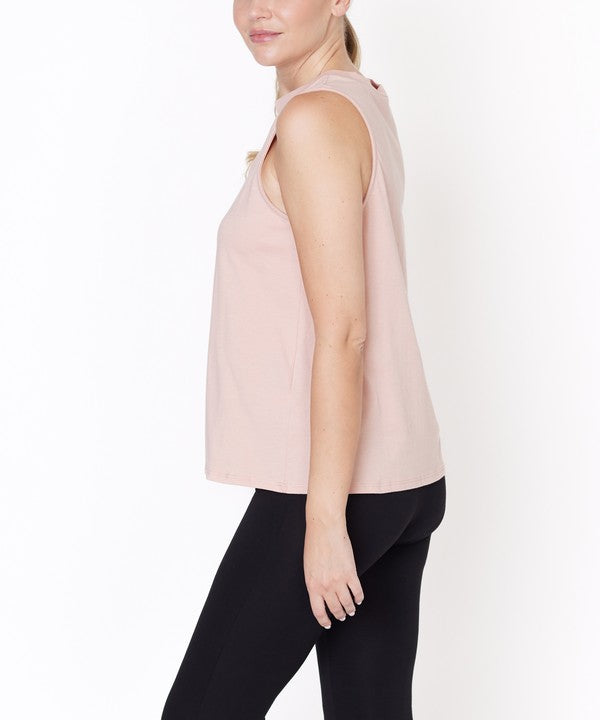V -Cut Edge Sleeveless Cotton Jersey Top - Faylinn & Co