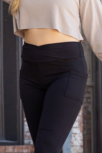 The Liz - Crossover Bootcut Leggings with Pockets - Faylinn & Co