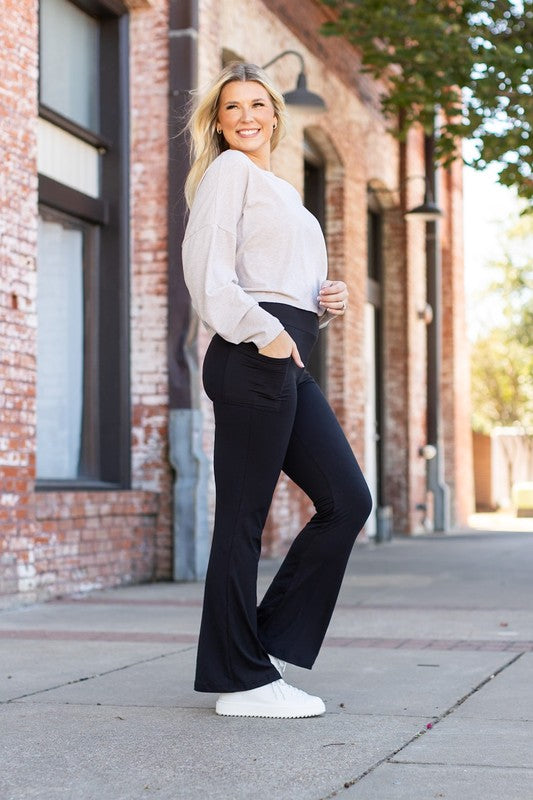 The Vanessa - 30 in Inseam Black Bootcut Leggings - Faylinn & Co