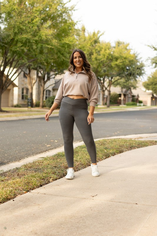 The Caitlin Charcoal Crossover Leggings R2 - Faylinn & Co