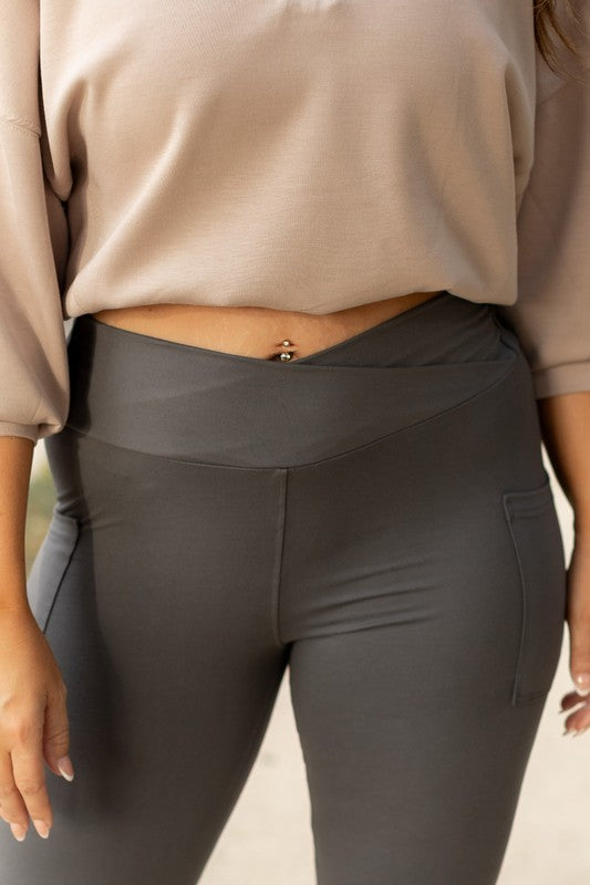 The Caitlin Charcoal Crossover Leggings R2 - Faylinn & Co