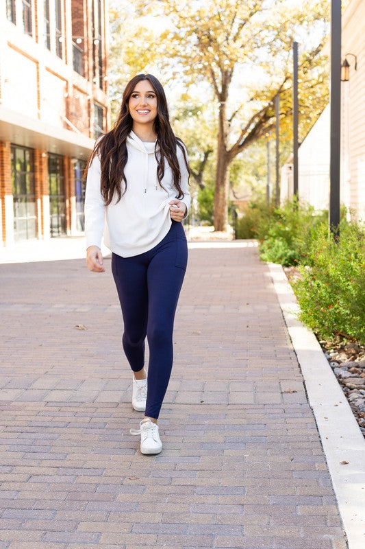 The Nadia Navy Crossover Full Length Leggings - Faylinn & Co
