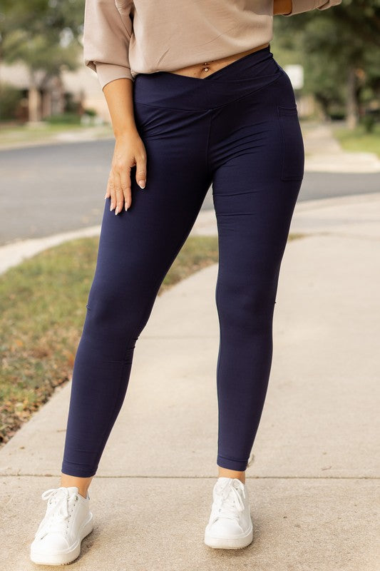 The Nadia Navy Crossover Full Length Leggings - Faylinn & Co