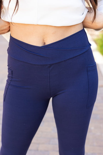 The Nadia Navy Crossover Full Length Leggings - Faylinn & Co