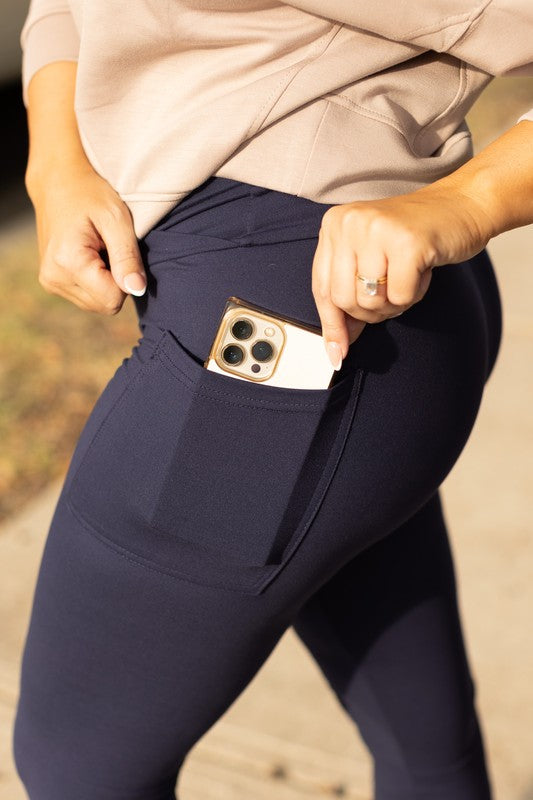 The Nadia Navy Crossover Full Length Leggings - Faylinn & Co