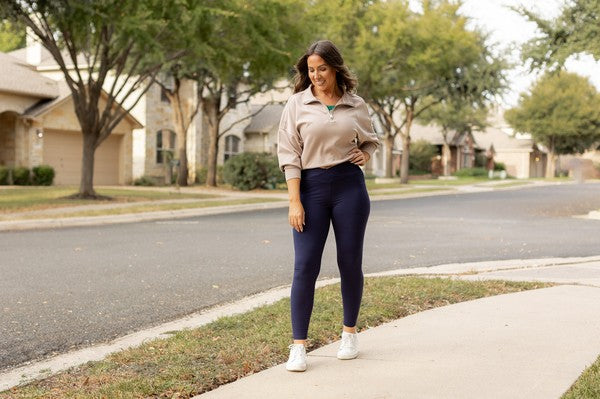 The Nadia Navy Crossover Full Length Leggings - Faylinn & Co