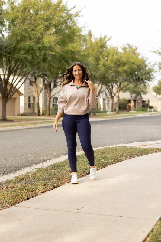 The Nadia Navy Crossover Full Length Leggings - Faylinn & Co