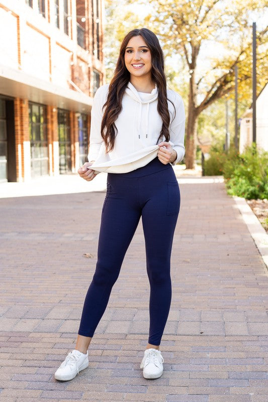 The Nadia Navy Crossover Full Length Leggings - Faylinn & Co
