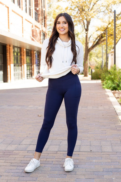 The Nadia Navy Crossover Full Length Leggings - Faylinn & Co