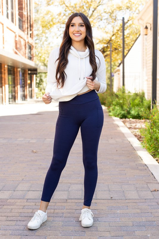 The Nadia Navy Crossover Full Length Leggings - Faylinn & Co