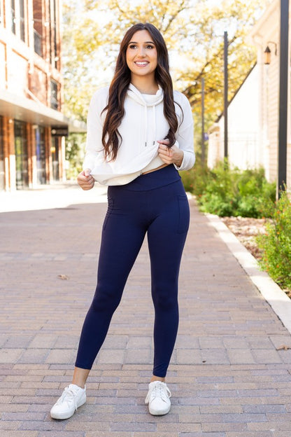 The Nadia Navy Crossover Full Length Leggings - Faylinn & Co
