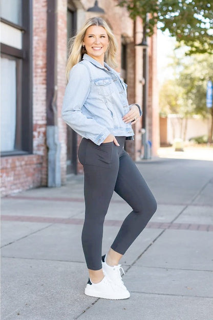 The Amy -7/8 Ankle Length CHARCOAL Leggings Pocket - Faylinn & Co