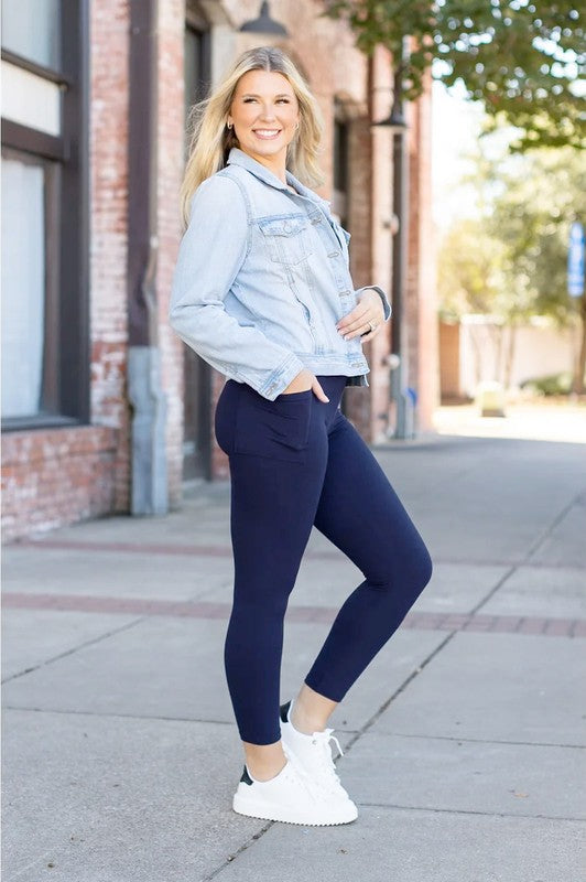 The Riley -7/8 Ankle Length NAVY Leggings Pocket - Faylinn & Co