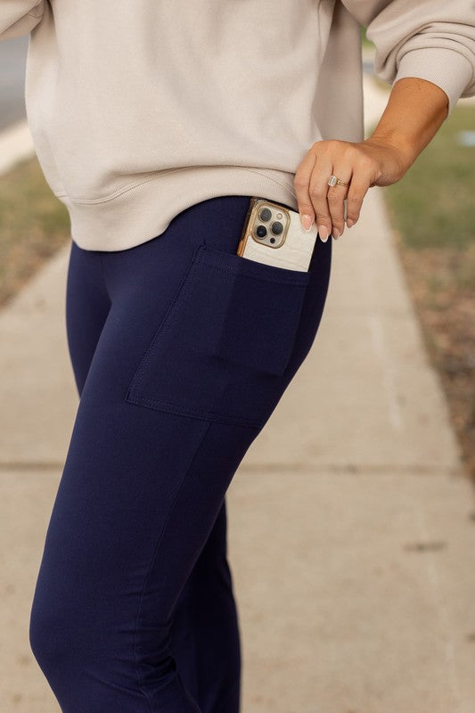 The Mila Navy Bootcut Leggings - Faylinn & Co