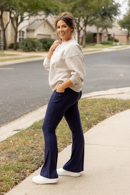 The Mila Navy Bootcut Leggings - Faylinn & Co