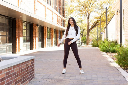 Brown FLEECE Full Length Leggings with Pockets - Faylinn & Co