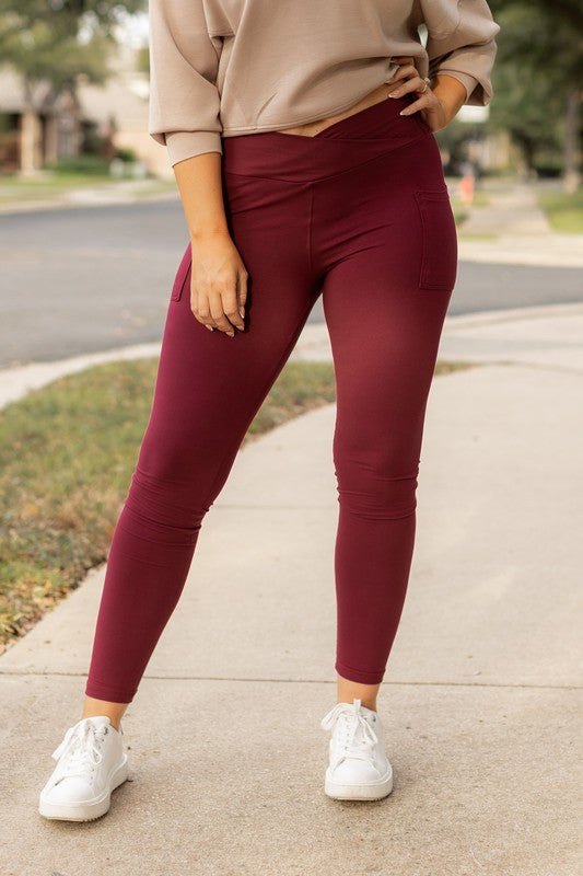 The Molly Maroon Crossover Full Length Leggings - Faylinn & Co