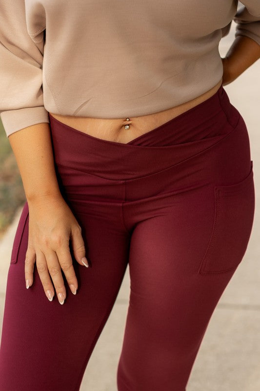 The Molly Maroon Crossover Full Length Leggings - Faylinn & Co