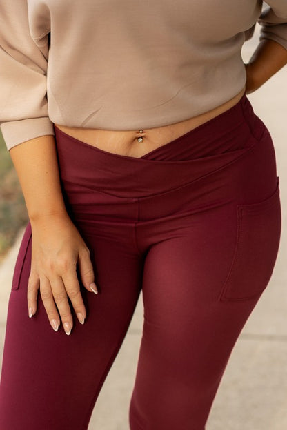 The Molly Maroon Crossover Full Length Leggings - Faylinn & Co