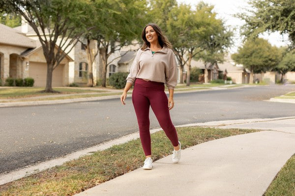 The Molly Maroon Crossover Full Length Leggings - Faylinn & Co