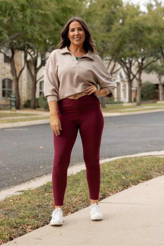 The Molly Maroon Crossover Full Length Leggings - Faylinn & Co