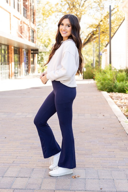 The Mila Navy Bootcut Leggings - Faylinn & Co