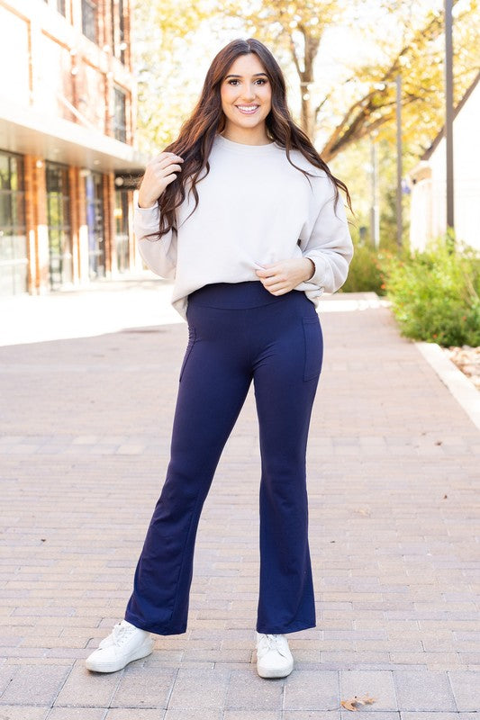 The Mila Navy Bootcut Leggings - Faylinn & Co