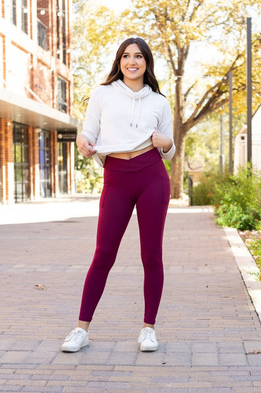 The Molly Maroon Crossover Full Length Leggings - Faylinn & Co
