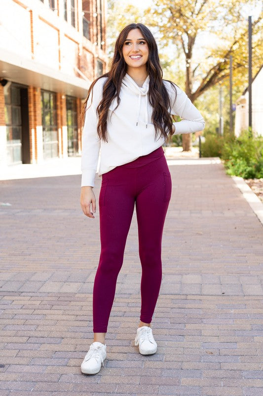 The Molly Maroon Crossover Full Length Leggings - Faylinn & Co