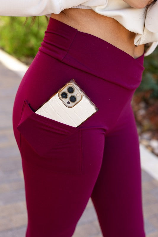 The Molly Maroon Crossover Full Length Leggings - Faylinn & Co