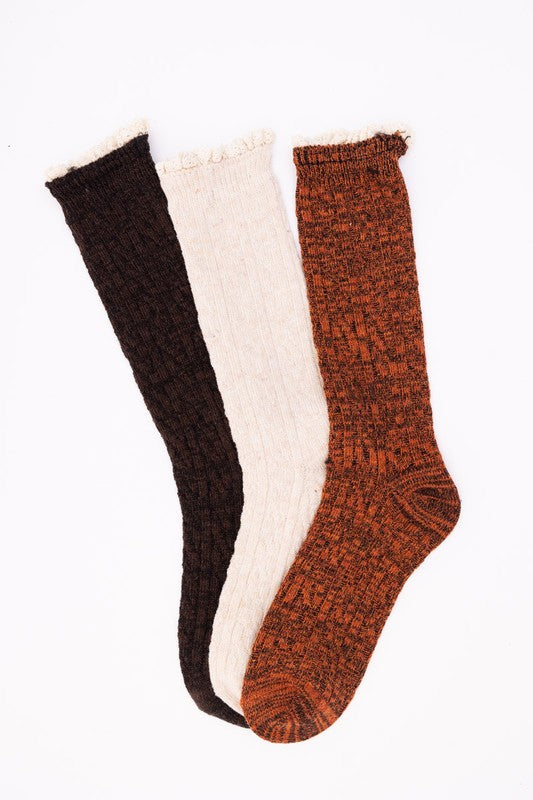 Autumn Vibes Ribbed Ruffle-Trim Socks - Faylinn & Co