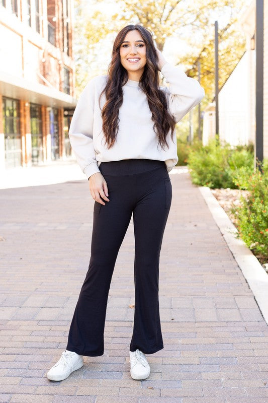 The Vanessa - 30 in Inseam Black Bootcut Leggings - Faylinn & Co